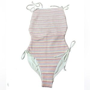 LOVESHACKFANCY NEW high rise smocked one piece swimsuit -multi -small *sample*